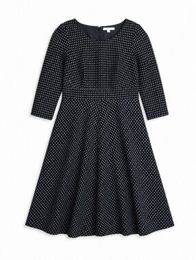 Boden Wool Black Midi Dress with Dot Pattern